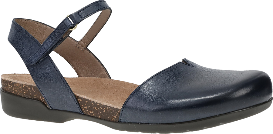 Quarter turn view Women's Dansko Footwear style name Rowan in color NVY WAX BR. Sku: 6025545300
