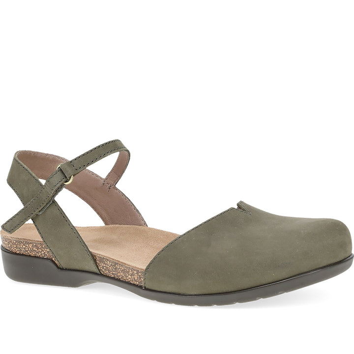 Quarter turn Women's Dansko Footwear style name Rowan in color Ivy Milled Nubuck. Sku: 6025705300