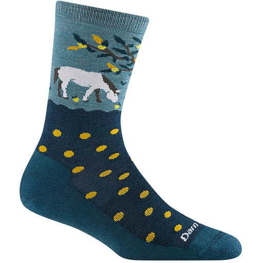 Quarter turn view Women's Darn Tough Sock style name Wildlife Light Crew in color Dark Teal. Sku: 6105-DARKTEAL