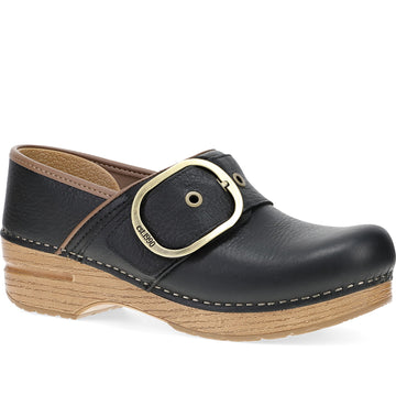 Quarter turn Women's Dansko Footwear style name Pearson in color Black Tumble Leather. Sku: 616026112