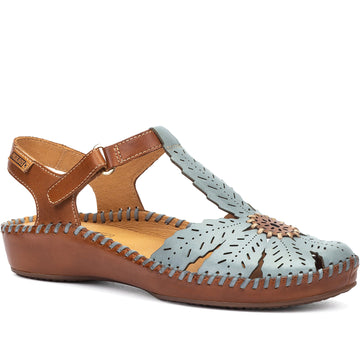 Quarter turn Women's Pikolinos Footwear style name P.Vallarta 0841C1 in color Denim    . Sku: 655-0841C1DEN