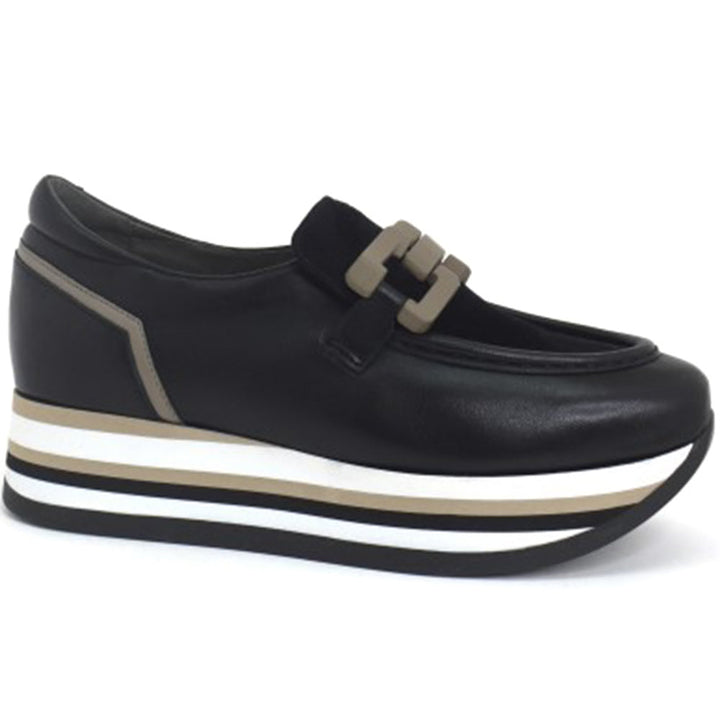 Quarter turn view Women's Soft Waves Footwear style name Cloe in color Black/ Taupe. Sku: 77870-001