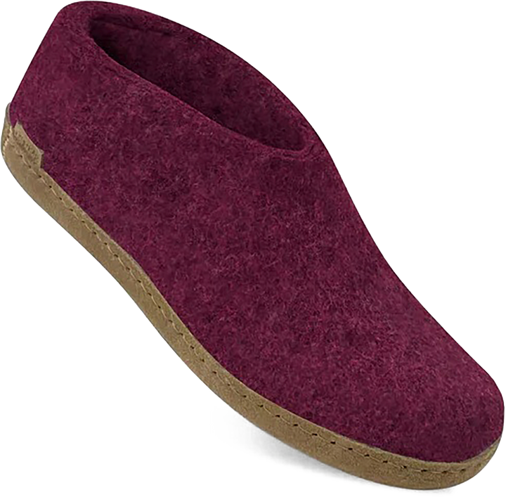 Quarter turn view Women's Glerups Footwear style name Shoe Leather in color CRANBERRY. Sku: A-07