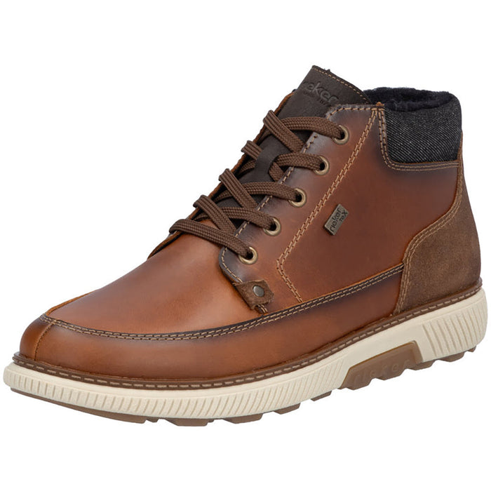 Quarter turn view Men's Rieker Footwear style name Stan 14 in color Amaretto/ Sattel/ Schwarz. Sku: B3314-24