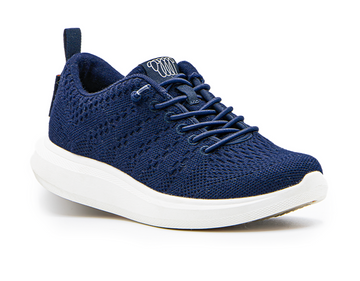 Quarter view Women's Woolloomooloo Footwear style name Coogee in color Navy. Sku: COOGEE-NAVY