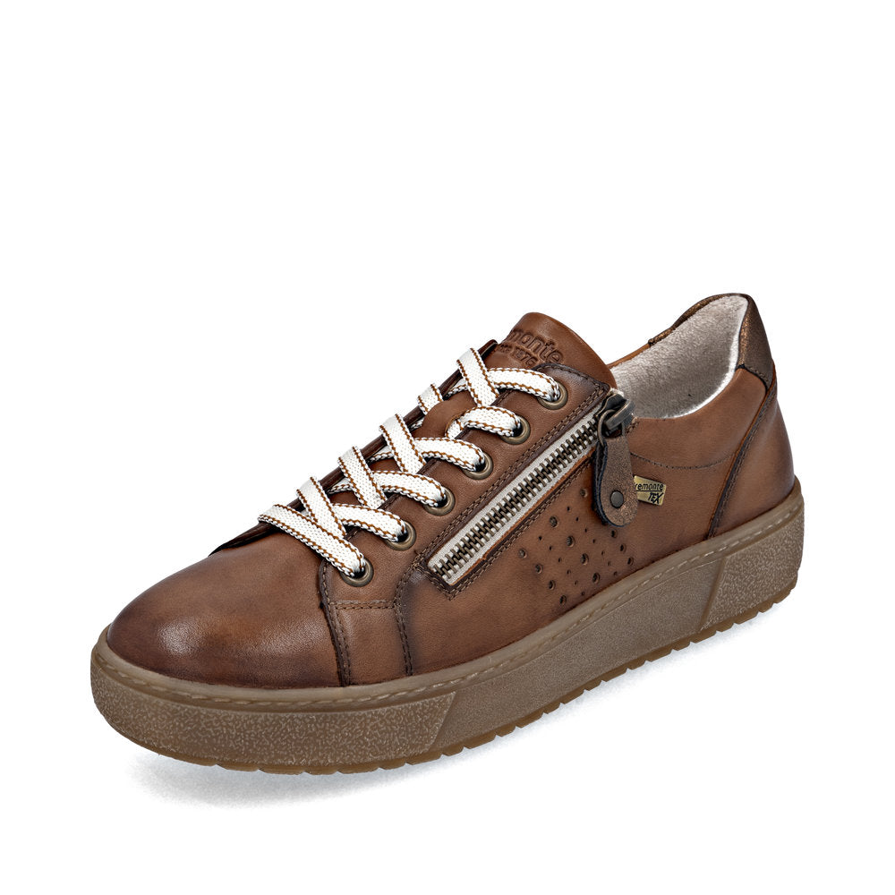 Brown leather sneaker with a zipper on a white background