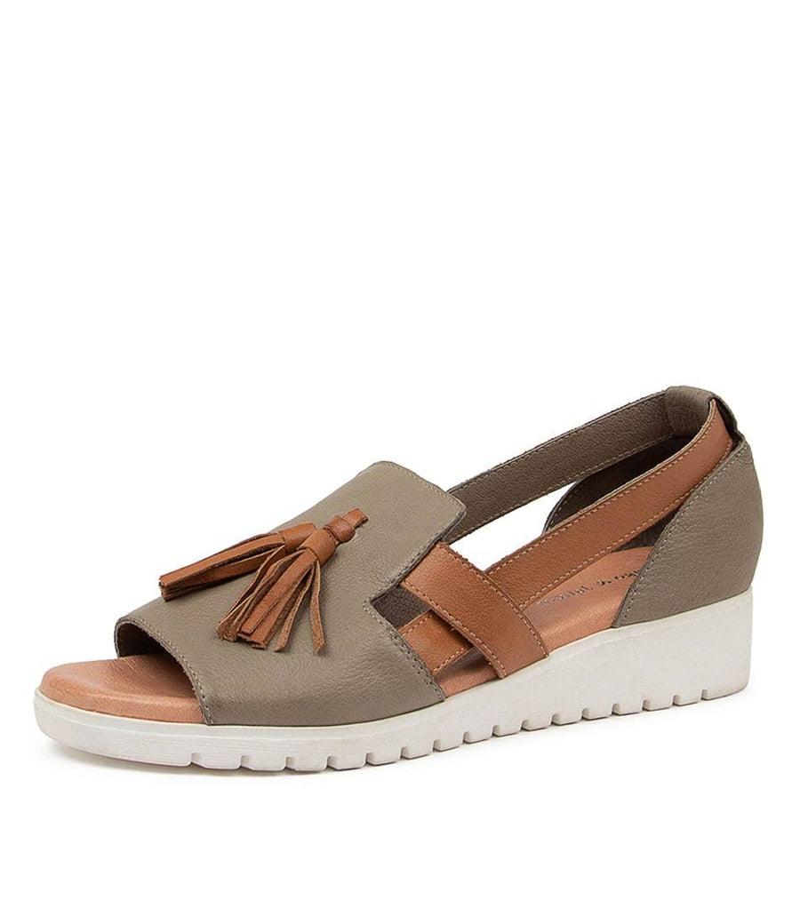 Side View Women's Django & Juliette Maisy Sandal In Khaki/ Dk Tan/ White Sole Leather Sku: Dj15886Hnzle