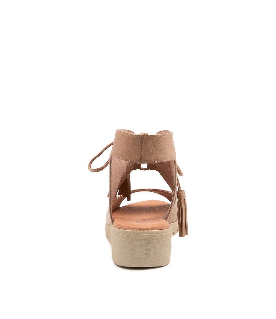 Rear View Women's Django & Juliette Milan Sandal In Cafe/ Nude Sole Leather Sku: Dj17016Nzjle
