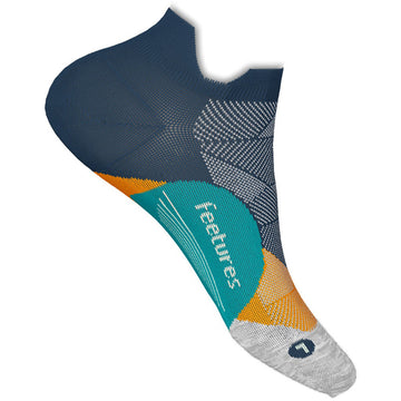 Quarter turn view Unisex Feetures Sock style name Elite Light Cushion No-Show in color Nitro Navy. Sku: E5046707