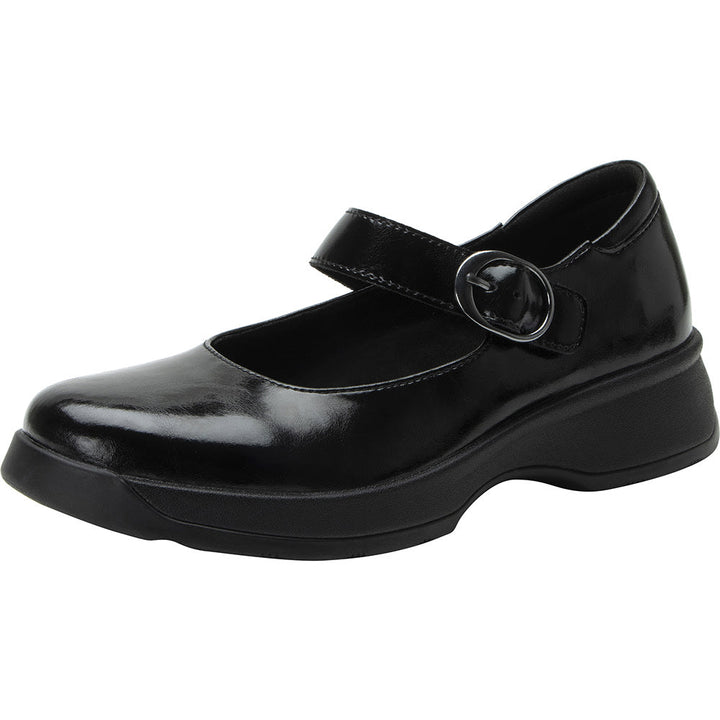 Quarter turn view Women's Alegria Footwear style name Jazmine in color Dapper Black. Sku: JAZ-6329