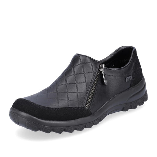 Quarter view Women's Rieker Footwear style name Eike 56 in color Black. Sku: l7156-00