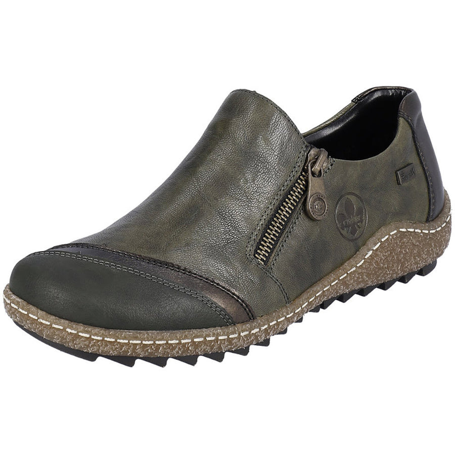 Quarter turn view Women's Rieker Footwear style name Liv 71 So in color Forest. Sku: L7571-54