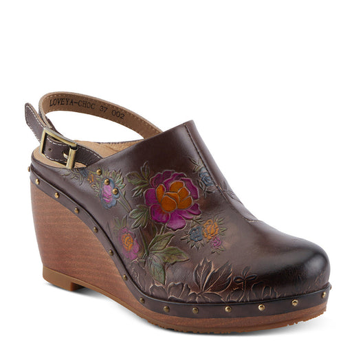 Quarter turn view Women's L'Artiste Footwear style name Loveya in color Chocolate. Sku: LOVEYA-CHOC