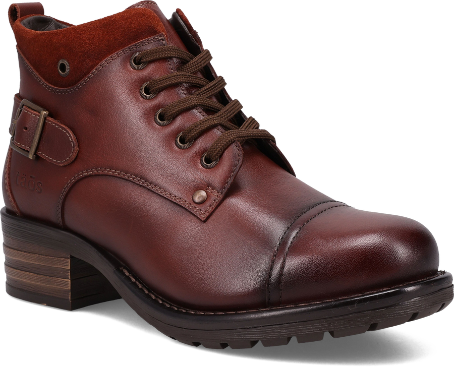 Quarter turn view Women's Taos Footwear style name Mini Crave in color COGNAC. Sku: MCR-14212COG