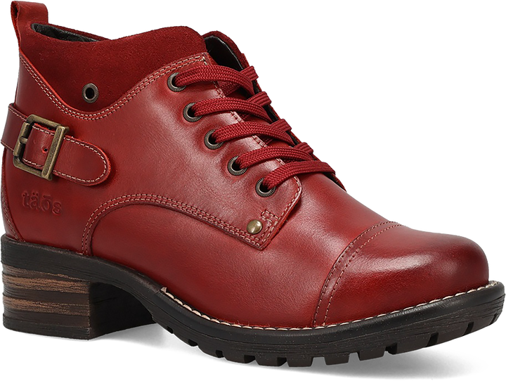 Quarter turn view Women's Taos Footwear style name Mini Crave in color RED. Sku: MCR-14212RED