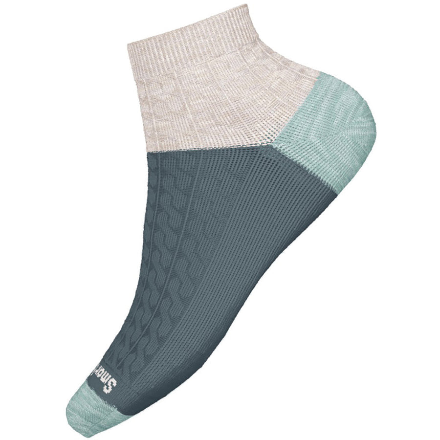 Quarter turn view Women's Smartwool Sock style name Everyday Cable Ankle in color Forest Green. Sku: SW001829B72