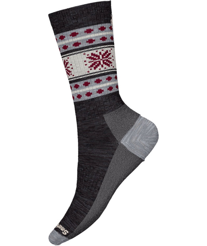Women's Smartwool Socks style name Cozy Snowflake Dream Crew in color Charcoal. Sku: SW002623003