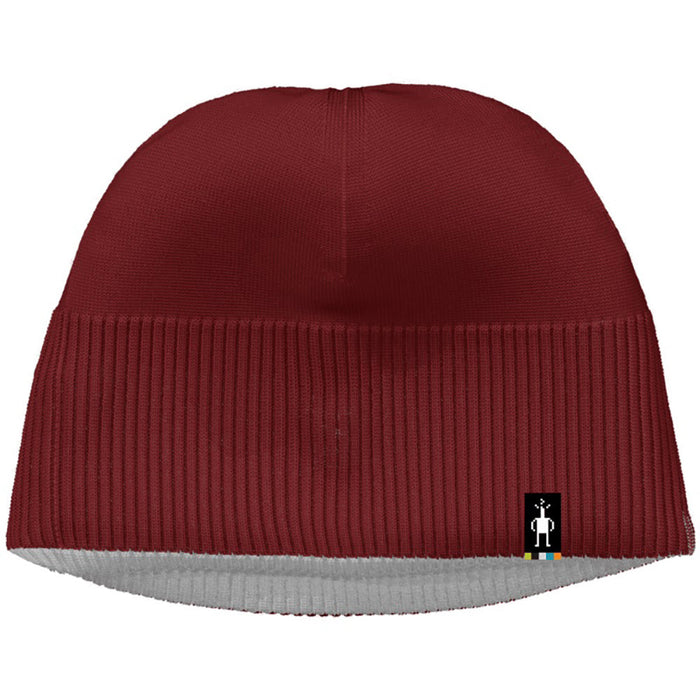 Quarter turn view Men's Smartwool Hats style name Fleece Lined Beanie in color Currant. Sku: SW018124N69