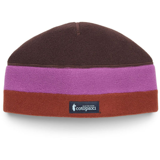 Quarter turn view Women's Cotopaxi Hats style name Teca Fleece Beanie in color Coffee. Sku: TFB-F24-CFE