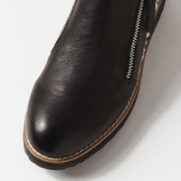 Black leather boot with a zipper on a white background