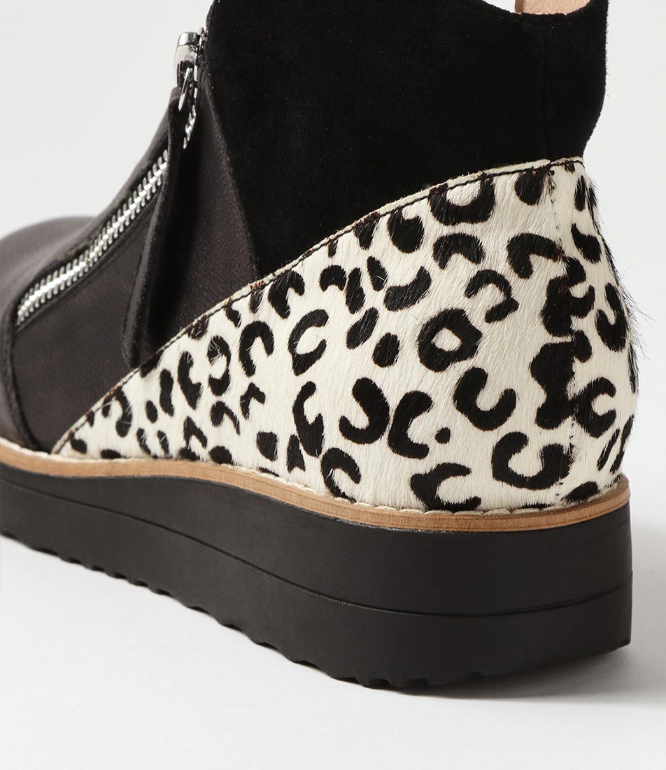 Wedge shoe with leopard print pattern on a white background