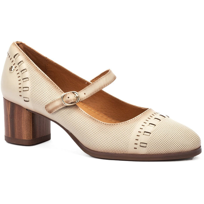 Quarter turn view Women's Pikolinos Footwear style name Calafat 5797 in color Marfil. Sku: W1Z-5797MAR