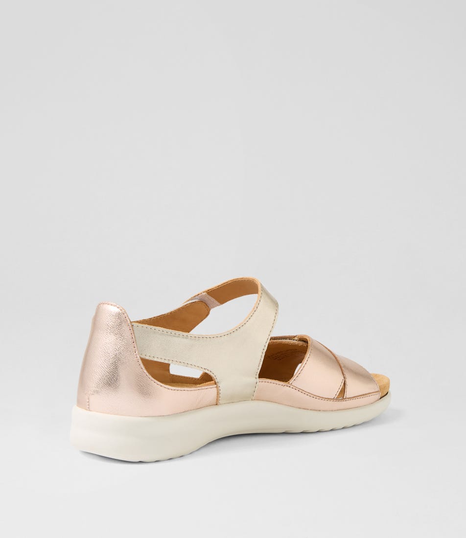 Rose gold sandal on a light gray background