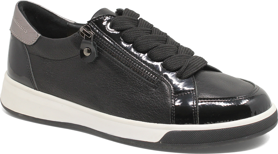 Quarter turn view Women's Ziera Footwear style name Aire Xf in color BLACK PAT. Sku: ZR10909BBZFD