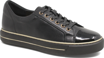 Quarter turn view Women's Ziera Footwear style name Koma W in color BLACK PAT. Sku: ZR11114BLAS5