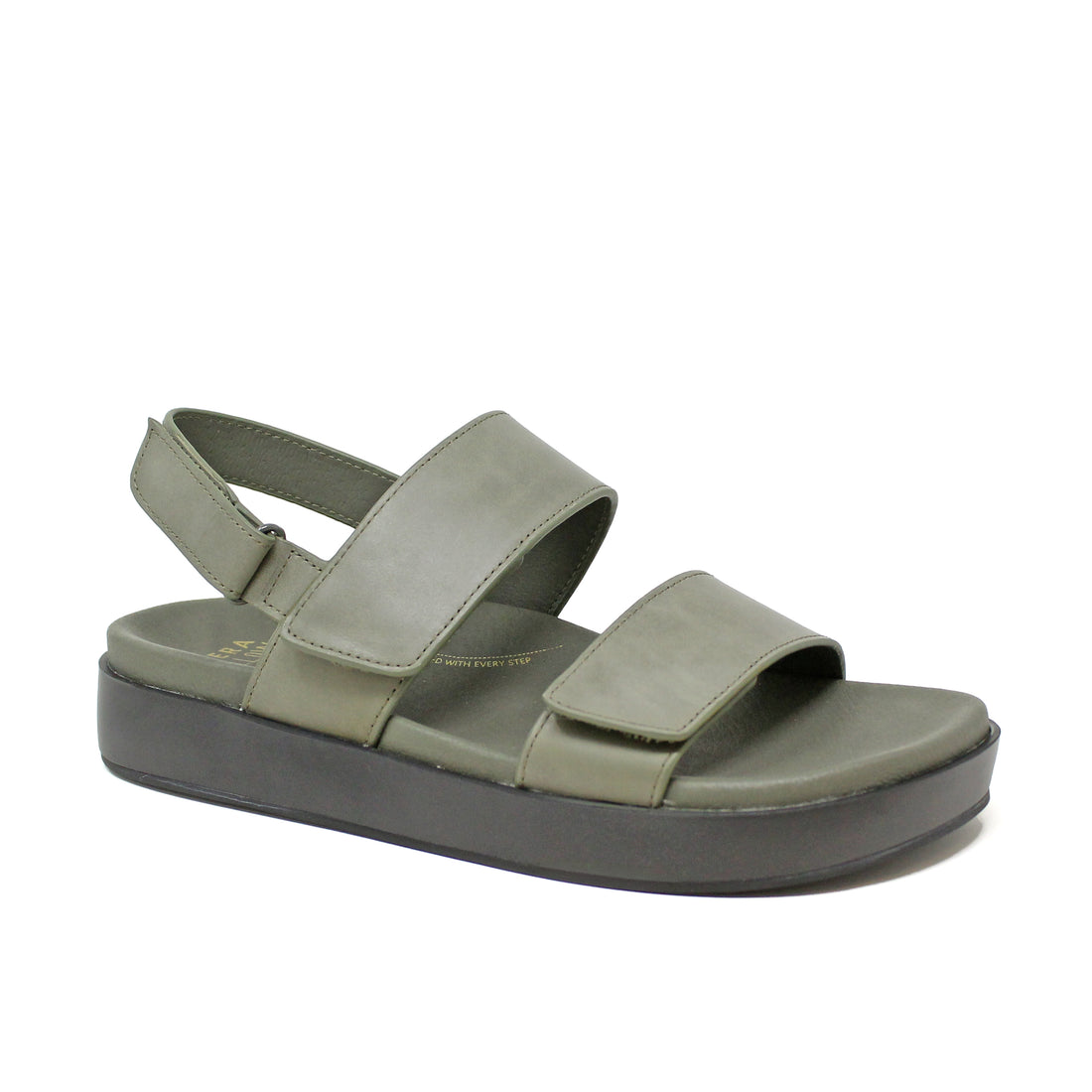 Green sandal with a platform sole on a white background