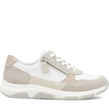 Quarter turn Women's Remonte Footwear style name Soraya 03 in color Quarz/ Weiss/ Rose/ Crema. Sku: D1S03-81