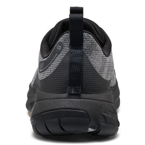 Black and gray athletic shoe on a white background