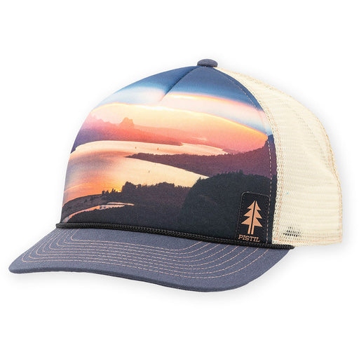 Quarter view Women's Pistil Apparel style name Matty Trucker Hat in color Peach. Sku: 0038-PEACH