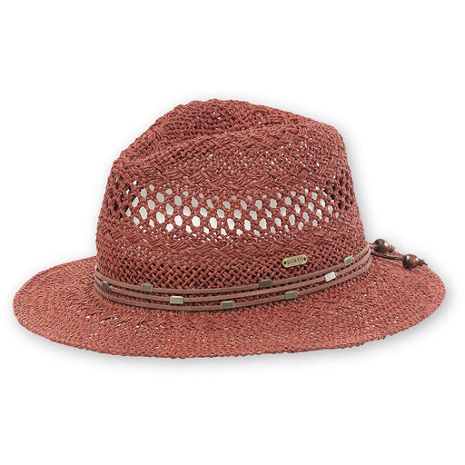 Quarter view Women's Pistil Apparel style name Regan Straw Hat in color Cayenne. Sku: 0039-CAYENNE