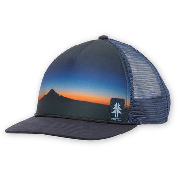 Quarter view Men's Pistil Apparel style name Dusk Trucker in color Mt Hood. Sku: 0043-MTHOOD