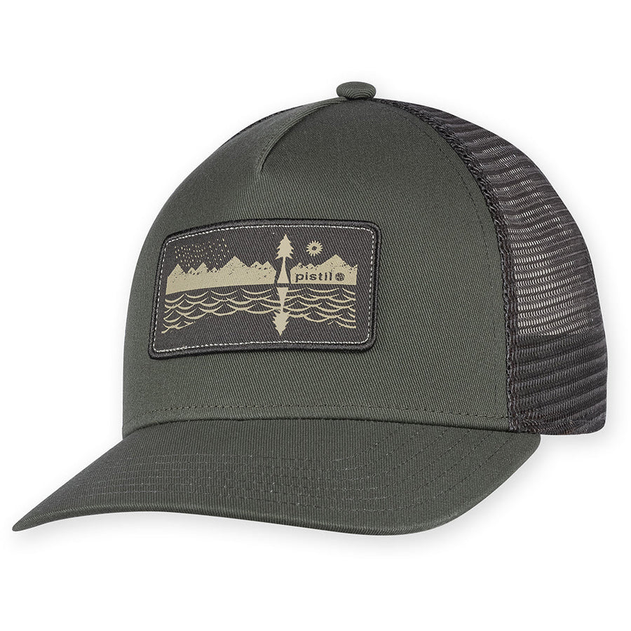 Quarter view Men's Pistil Apparel style name Hawk Trucker in color Army. Sku: 0170-ARMY