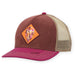 Quarter view Women's Pistil Apparel style name Wilder Bison Trucker Hat in color Maroon. Sku: 0335-MAROON