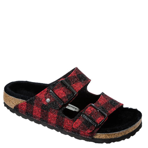 Quarter view Men's Footwear style name ARIZONA WOOL SHEARLING in color Plaid Red. SKU: 1018111