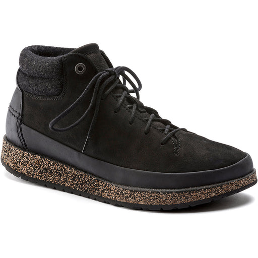 Quarter view Men's Birkenstock Footwear style name Honnef High Nubuck Regular color Black. Sku: 1020412