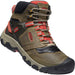 Quarter view Men's Keen Footwear style name Ridge Flex Mid Waterproof in color Dark Olive/ Ketchup. Sku: 1024914