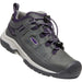 Quarter view Kids Keen Footwear style name Targhee Low Waterproof color Magnet/ Tillandsia Purple. Sku: 1026295