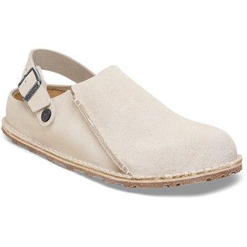 Quarter view Women's Birkenstock Footwear style name Lutry Narrow in color Eggshell. Sku: 1026346