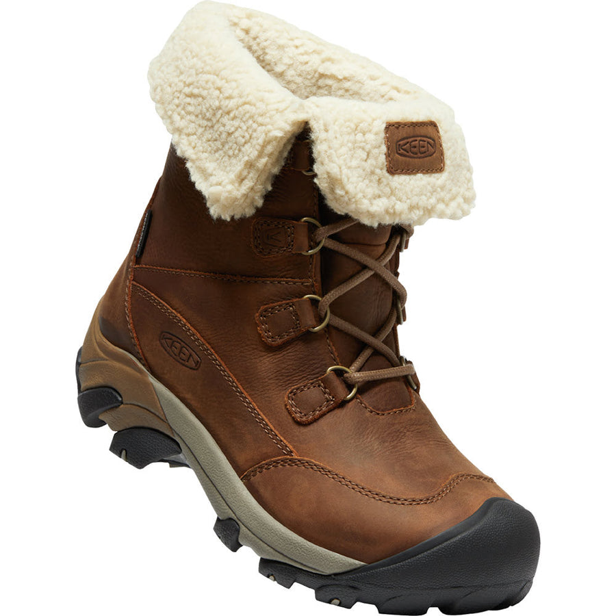 Quarter view Women's Keen Footwear style name Betty Boot Short Waterproof color Brown/ Shitake. Sku: 1026716