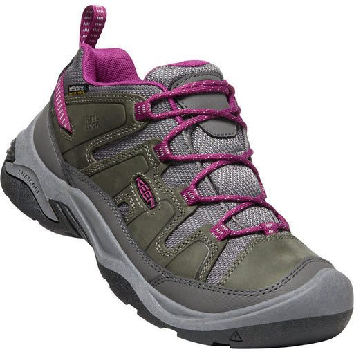 Quarter view Women's Keen Footwear style name Circadia Waterproof color Steel Grey/ Boysenberry. Sku: 1026770