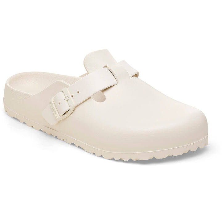 Quarter view Women's Birkenstock Footwear style name Boston Eva Narrow in color Eggshell. Sku: 1027382