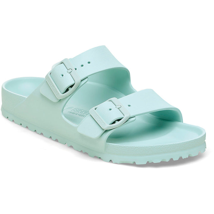 Quarter view Women's Birkenstock Footwear style name Arizona Eva Narrow in color Surf Green. Sku: 1027404