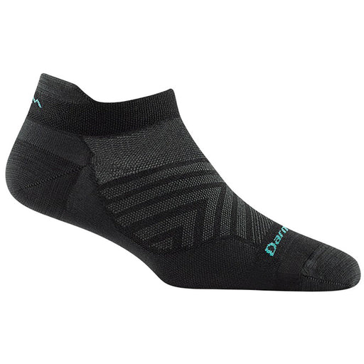 Quarter view Women's Darn Tough Sock style name Run No Show Tab Ultra Light in color Black. Sku: 1043-BLACK