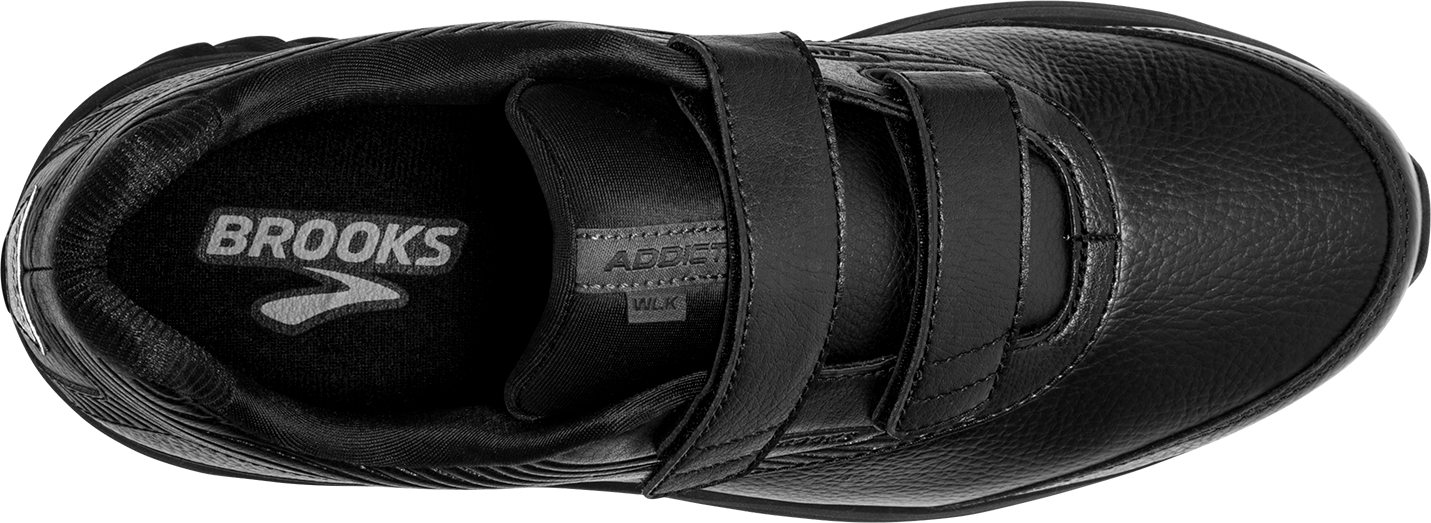 Top down view Women's Brooks Footwear style name Addiction Walker V-Strap 2 Double Wide in color Black. Sku: 110320-4E072