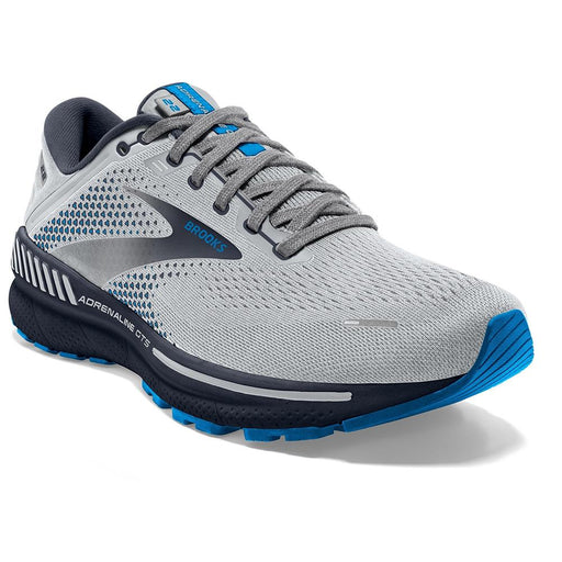 Quarter view Men's Brooks Footwear style name Adrenaline GTS 22 Wide in color Oyster/ India Ink/ Blue. Sku: 110366-2E023