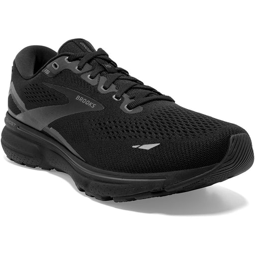 Quarter view Men's Brooks Footwear style name Ghost 15 Extra Wide in color Black/Black. Sku: 110393-4E020